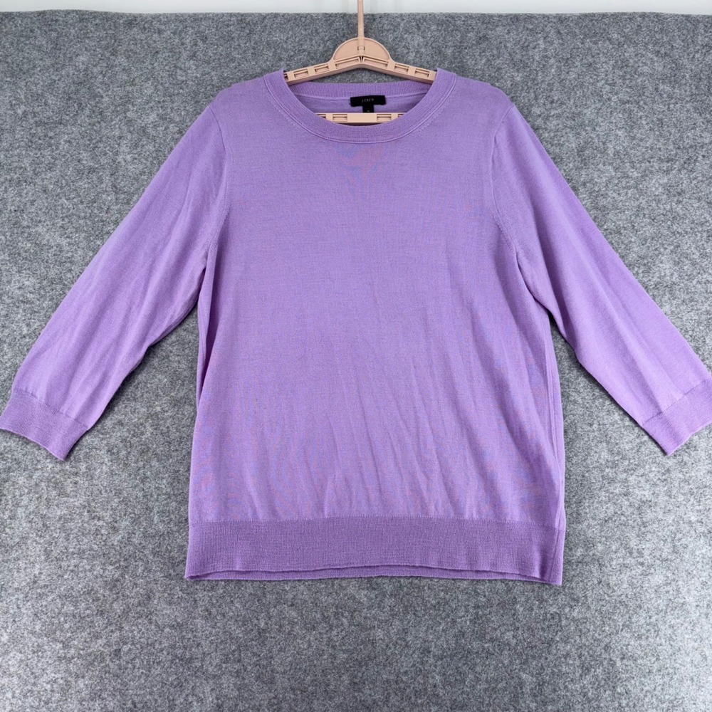 J.Crew Purple 100% Merino Wool Crewneck Sweater 3/4 Sleeve XL 46725
